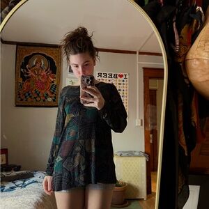 Vintage Abstract Print Long Sleeve Top